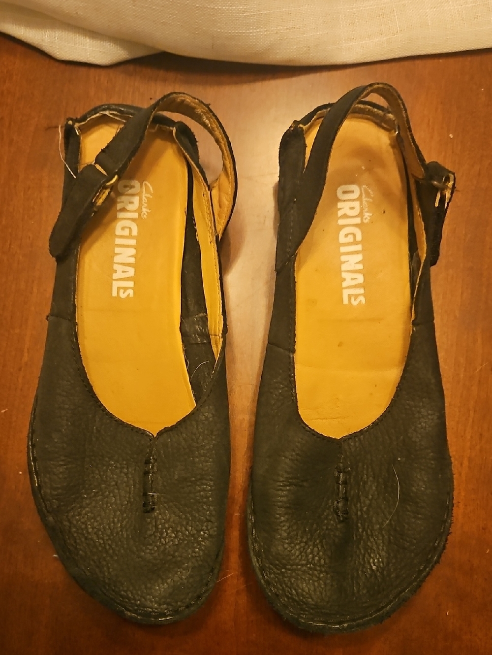 Clarks Black Leather Slingback Flats with Golden Tan Insoles